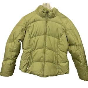 Eddie Bauer Jacket Womens Small Petite Quilted Goose Down Puffer‎ Coat Green